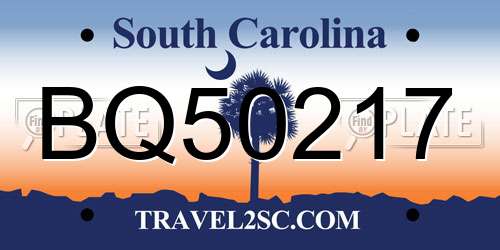 BQ50217 South Carolina License Plate