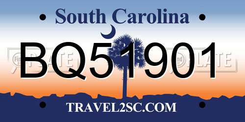 BQ51901 South Carolina License Plate