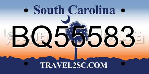 BQ55583 South Carolina License Plate