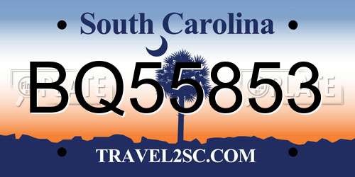 BQ55853 South Carolina License Plate