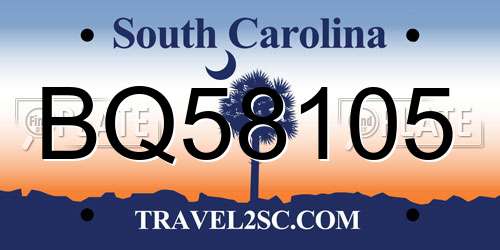 BQ58105 South Carolina License Plate