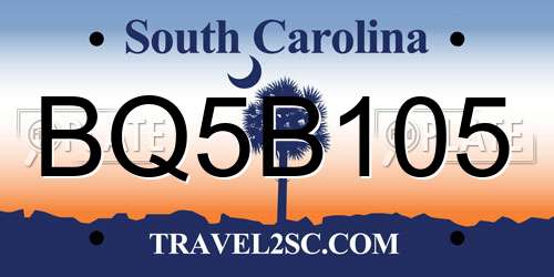BQ5B105 South Carolina License Plate