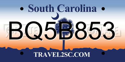 BQ5B853 South Carolina License Plate