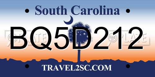 BQ5D212 South Carolina License Plate