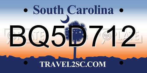 BQ5D712 South Carolina License Plate