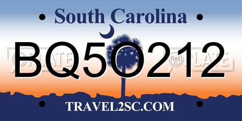 BQ5O212 South Carolina License Plate