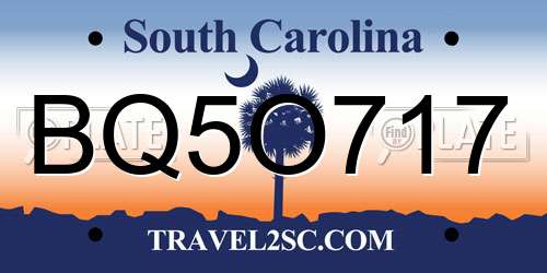 BQ5O717 South Carolina License Plate
