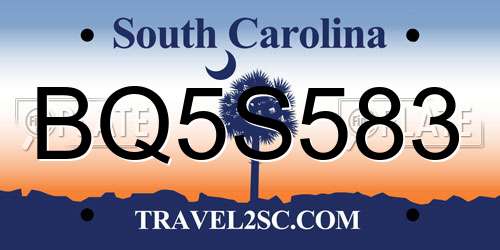 BQ5S583 South Carolina License Plate