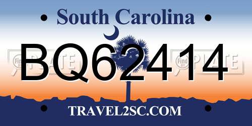 BQ62414 South Carolina License Plate