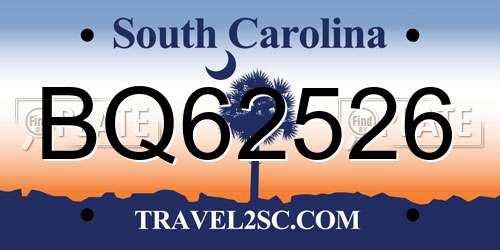 BQ62526 South Carolina License Plate