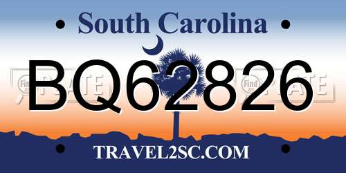 BQ62826 South Carolina License Plate