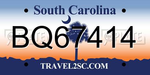 BQ67414 South Carolina License Plate