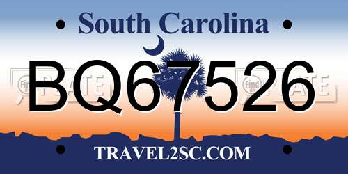 BQ67526 South Carolina License Plate