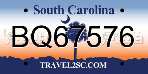 BQ67576 South Carolina License Plate