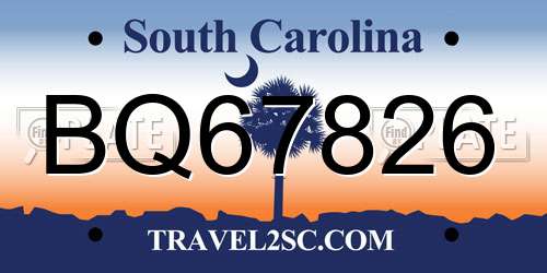 BQ67826 South Carolina License Plate