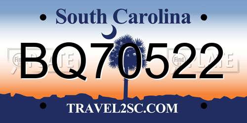 BQ70522 South Carolina License Plate