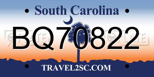 BQ70822 South Carolina License Plate