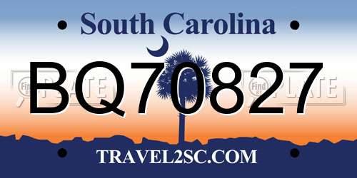 BQ70827 South Carolina License Plate