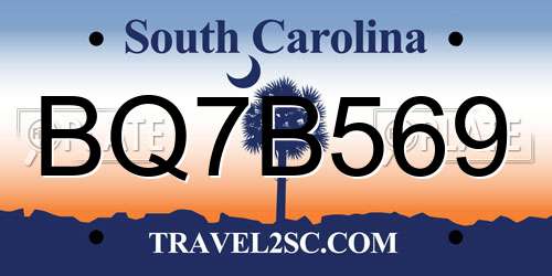 BQ7B569 South Carolina License Plate
