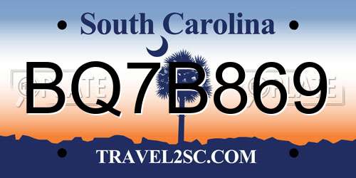 BQ7B869 South Carolina License Plate