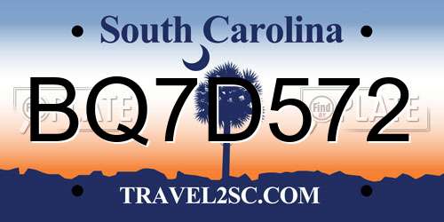 BQ7D572 South Carolina License Plate