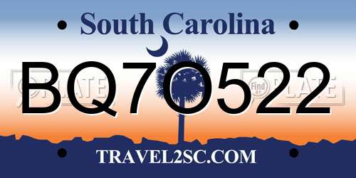 BQ7O522 South Carolina License Plate