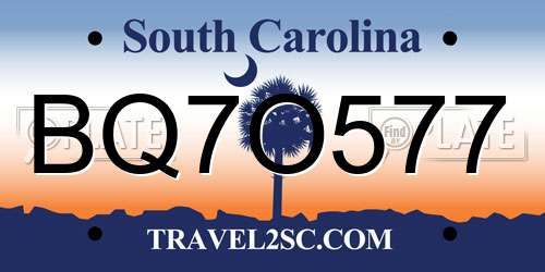 BQ7O577 South Carolina License Plate