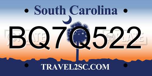 BQ7Q522 South Carolina License Plate