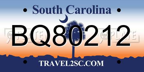 BQ80212 South Carolina License Plate