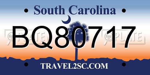 BQ80717 South Carolina License Plate