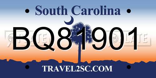 BQ81901 South Carolina License Plate