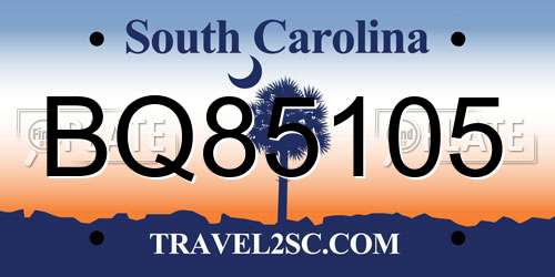 BQ85105 South Carolina License Plate