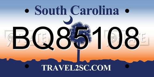 BQ85108 South Carolina License Plate