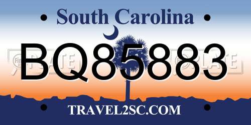 BQ85883 South Carolina License Plate