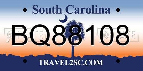 BQ88108 South Carolina License Plate