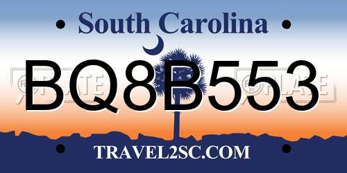 BQ8B553 South Carolina License Plate