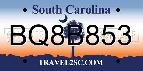 BQ8B853 South Carolina License Plate