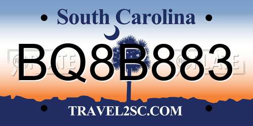 BQ8B883 South Carolina License Plate