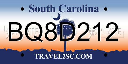BQ8D212 South Carolina License Plate