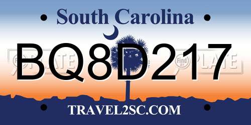BQ8D217 South Carolina License Plate