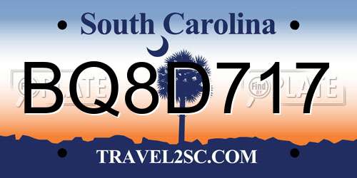 BQ8D717 South Carolina License Plate