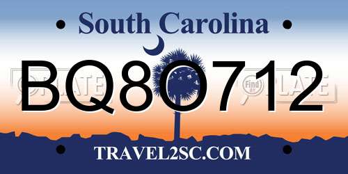 BQ8O712 South Carolina License Plate
