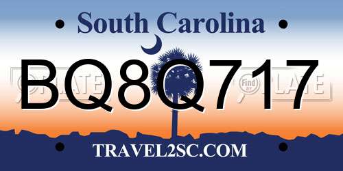 BQ8Q717 South Carolina License Plate