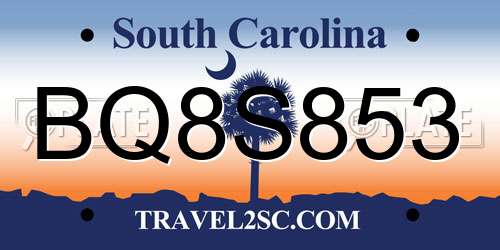 BQ8S853 South Carolina License Plate