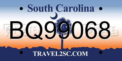 BQ99068 South Carolina License Plate