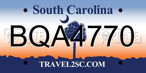 BQA4770 South Carolina License Plate