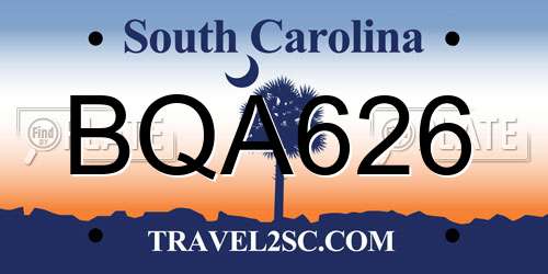 BQA626 South Carolina License Plate