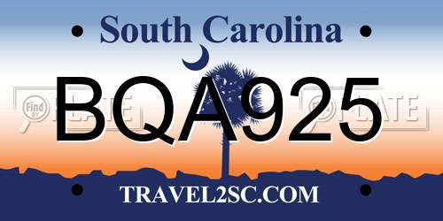 BQA925 South Carolina License Plate