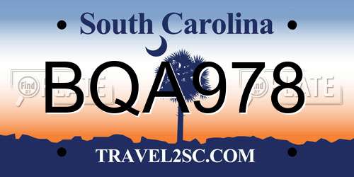 BQA978 South Carolina License Plate