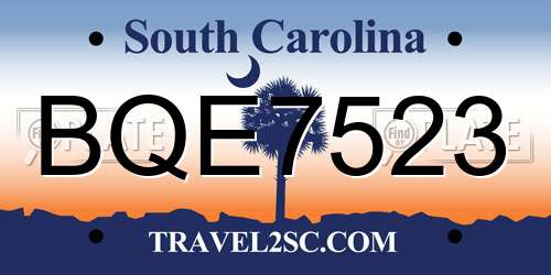 BQE7523 South Carolina License Plate